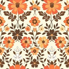 Vintage Floral Pattern in Orange and Brown