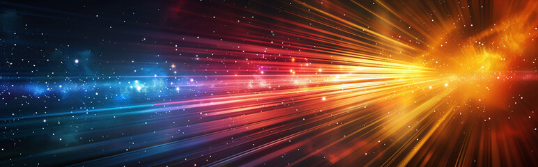 Abstract colorful beams on dark background with copyspace.