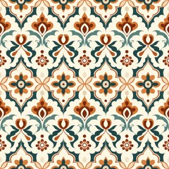 Fototapeta premium Vintage Floral Pattern in Teal and Orange