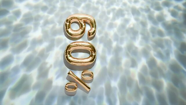 Golden 60% Floating Above Water Ripples on white background vertical