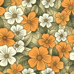 Vintage Floral Pattern With Orange and White Flowers