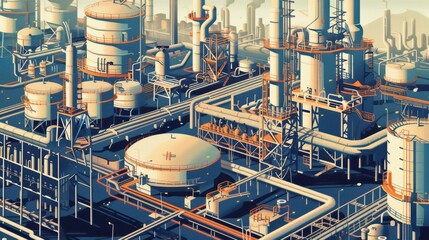Fototapeta premium An extensive oil refinery with intricate pipework and storage tanks