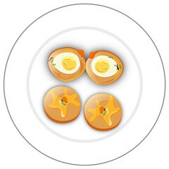 Top View of Baked kabocha squash egg slut japanese dish plate element png in flat style.