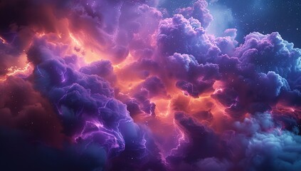 Fototapeta premium Purple and Orange Storm Clouds with Stars