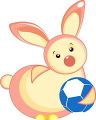 Cute rabbit holding football vector illustration Png.