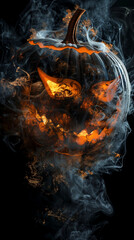 Fiery Jack-O'-Lantern with Smoky Effect on Black Background