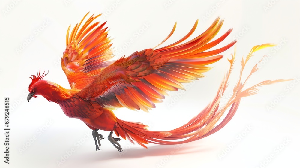 Sticker A fiery phoenix bird with its wings spread against a white background.