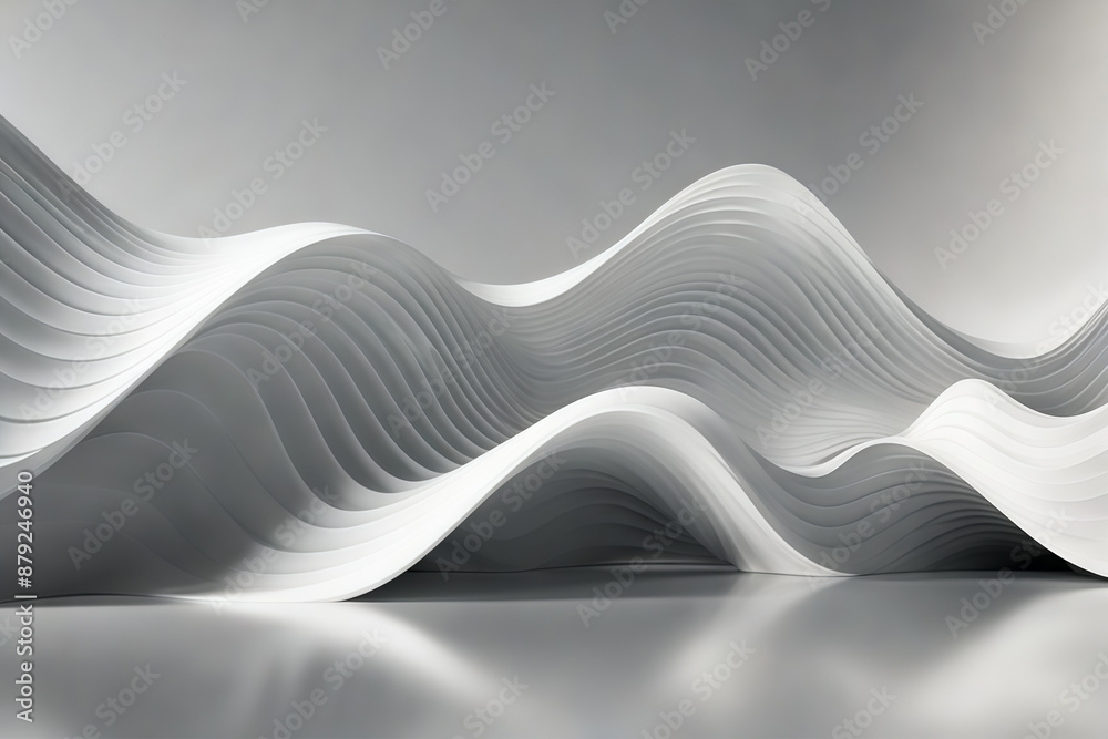 Poster abstract wave shape white building with floor reflection 3d rendering