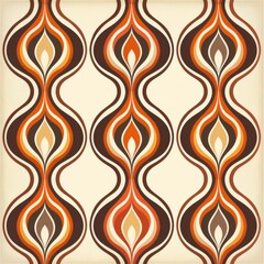 Vintage S-Shaped Pattern in Orange, Brown, and Cream