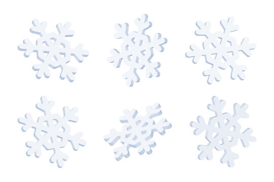 Set of 3D snowflakes. Vector and PNG on transparent background.	