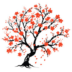 Sakura or pink cherry blossom, Vector watercolor blooming flower tree or forest side view isolated on white background for landscape and architecture drawing,elements for environment or and garden