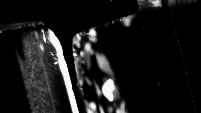 dynamic noise effect with monochrome optic analog distortions for overlay creative effect. grungy noise glass and lens old black and white dynamic overlay with fast motion look