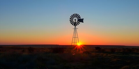Sunrise Windmill. Concept Rural Landscape, Morning Light, Wind Power, Agricultural Scene, Countryside Beauty