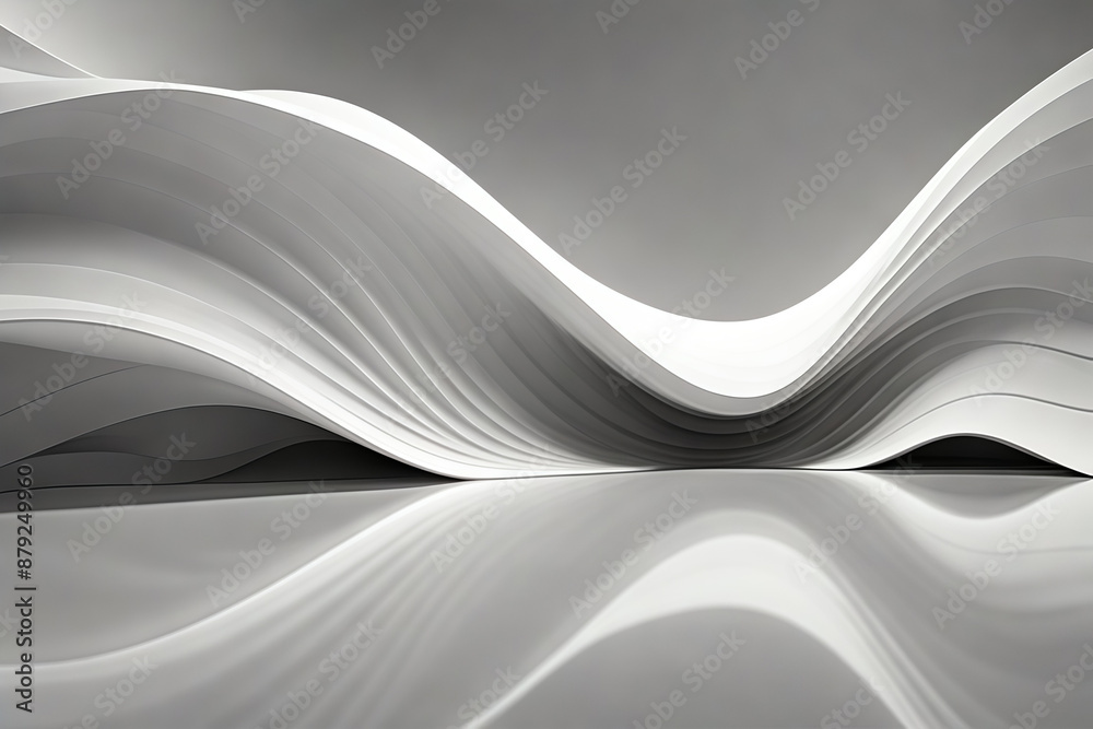 Poster Abstract wave shape white building with floor reflection 3d rendering