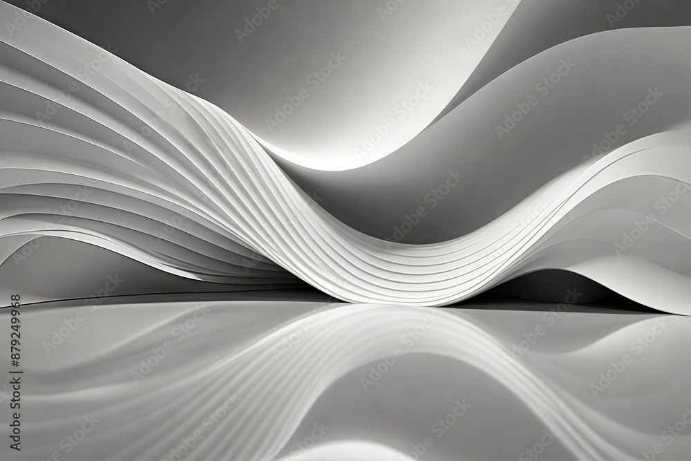 Poster Abstract wave shape white building with floor reflection 3d rendering