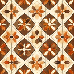 Vintage Floral Tile Pattern in Brown and Orange