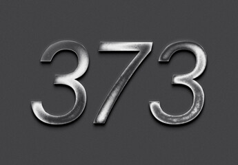 Chrome metal 3D number design of 373 on grey background.	