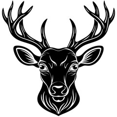Naklejka premium deer, animal, vector, reindeer, illustration, cartoon, mammal, head, wild, antler, silhouette, christmas,