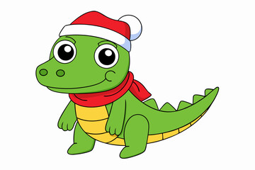 Holiday Cheer: Cute Crocodile in Santa Hat & Scarf Vector Illustration