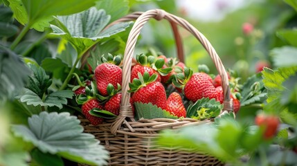Freshly picked strawberries in basket