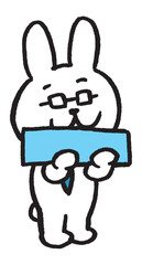 数学を教えるメガネをかけた先生風のうさぎのキャラ素材