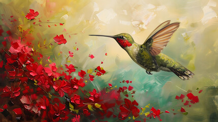 hummingbird and flowers