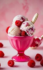Delicious ice cream, raspberry flavor