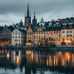 Obraz premium Scenic View of Stockholm Waterfront at Dusk