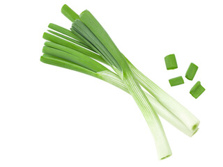 bunch of green onion isolated on white background. clipping path