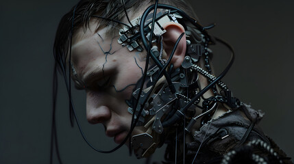 portrait of a person,cross between human and cyborg