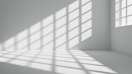 Obraz premium Abstract white studio background for product presentation. Empty room with shadows of window. Display product with blurred backdrop