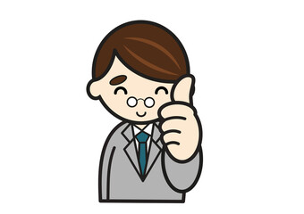 いいねポーズのスーツ姿の男性