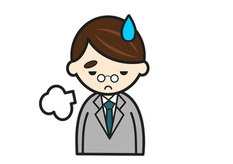 ため息をつくスーツ姿の男性