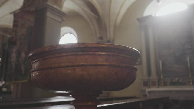 Tracking Baptismal Font In Historic Church,