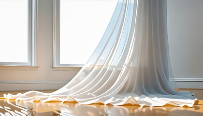 Elegant White Sheer Fabric on White Background.