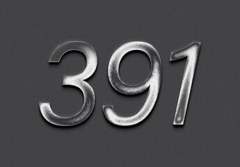Chrome metal 3D number design of 391 on grey background.	