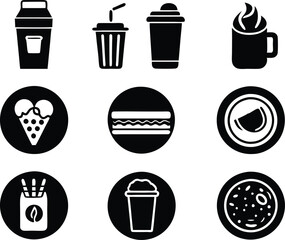 set of food and drink icon illustration. food, drink, beverage, restaurant, wine, lunch, breakfast, alcohol, cocktail