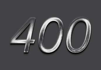 Chrome metal 3D number design of 400 on grey background.	