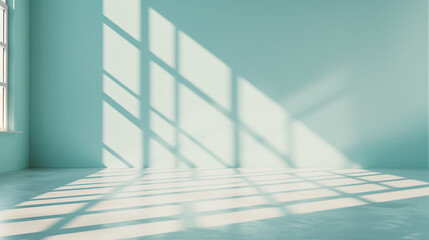 Obraz premium Minimal abstract light blue background for product presentation. Shadow and light from windows on plaster wall