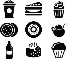 set of food and drink icon illustration. food, drink, beverage, restaurant, wine, lunch, breakfast, alcohol, cocktail