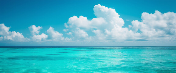 Obraz premium Peaceful Tropical Seascape with Turquoise Waters and Blue Skies. Summer Ocean Panorama