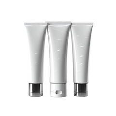 Set of Plastic Cosmetic Containers PNG Creams and Tonic Bottles Isolated on Transparent and White Background