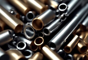 Fototapeta premium diameters industrial kernels pipes gun different illustration metal tubes set close barrels 3d abstract aluminium background bar chrome circle closeup construction cylinder