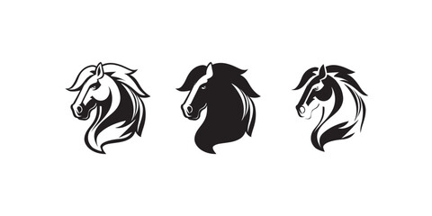 Horse head icon animal sign. Black flat vector silhouette horse logo.