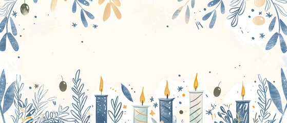 Obraz premium Minimal Hanukkah Doodle Frame Encapsulating Blank Space for Mockup or Composition