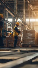 Close up warehouse workers preparing a shipment in a large warehouse. Warehouse worker concept. Labor day concept