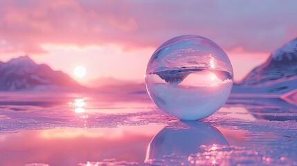 Crystal Ball Reflecting a Mountain Sunset