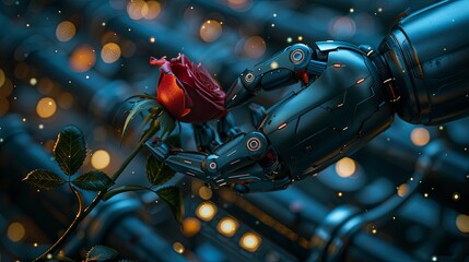 Fototapeta premium A Robotic Hand Offering a Rose