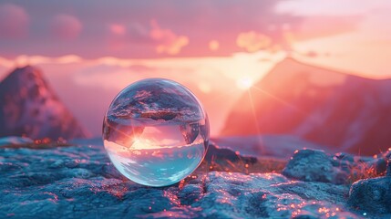 Crystal Ball Reflecting Mountain Sunset