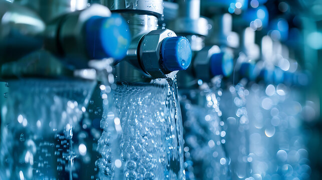 A detailed close-up shot of a reverse osmosis unit in action, filtering water with precision. This image showcases advanced water purification technology, emphasizing clean water solutions and innovat